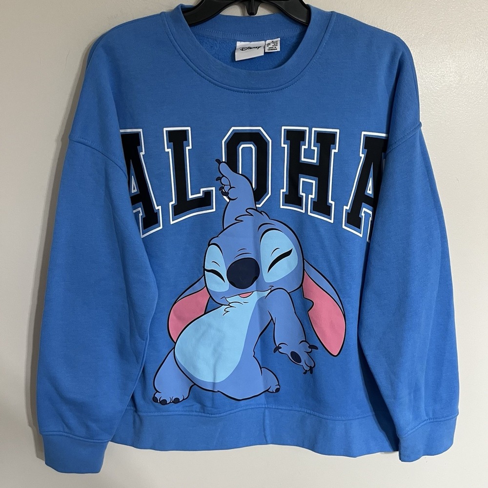 Disney Lilo & Stitch Dancing Stitch Crew Neck Sweatshirt Size Medium Blue